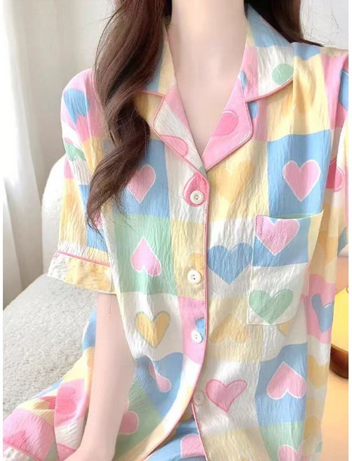 多巴胺雲朵棉睡衣女夏季兩件套家居服