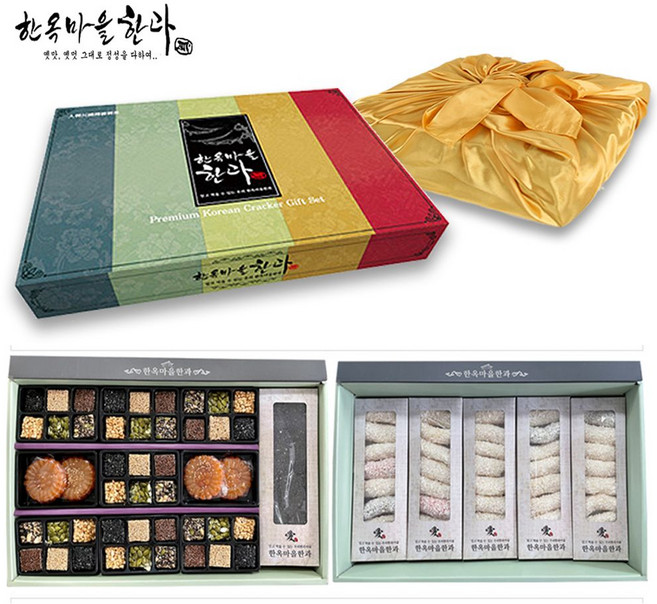 C / 프리미엄 선물세트 간식 한옥마을한과 특대 과자 유과 보자기포장 2단, [색상]본상품, 2.4kg, 1개