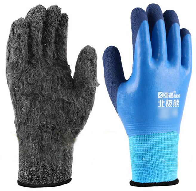 남성 한겨울 고무 코팅 방한 장갑 두꺼운 기모 작업 장갑 방수 미끄럽방지 내마모성 낚시 장갑, 1개, 2쌍