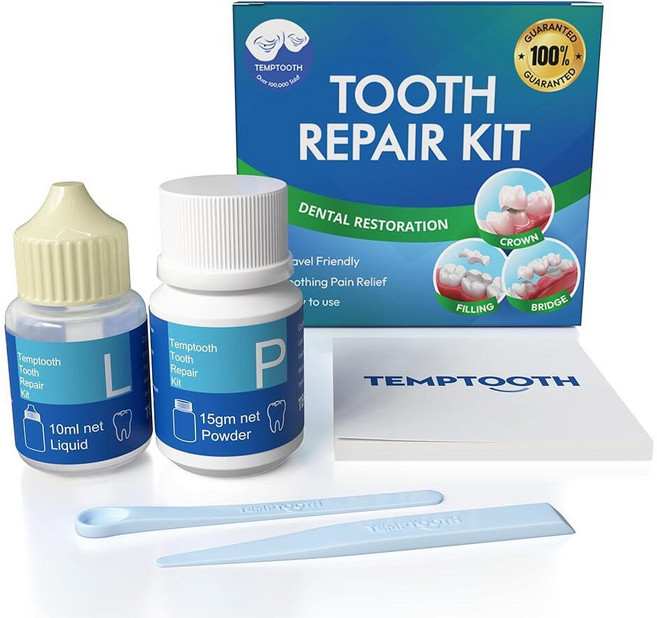 Temptooth 임시 치아 필링 캡 및 브릿지 수리를 위한 수리 키트 - 즉각적인 틈 칩 잃어버린 충전재를 자체 경화 소재와 범용 쉐이드로 집에서 쉽게 고정, Temptooth 임시 치아 필링, 캡 및 브릿지 수리