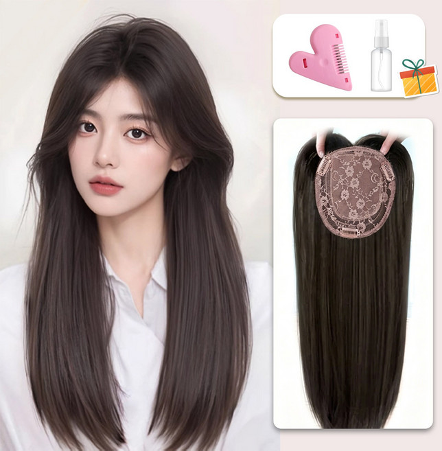 Belua 여성 전체가발 롱 스트레이트 중간가르마 앞머스 헤어네트 불필요 자연스러운 데일리 가발, 브라운블랙, 1개