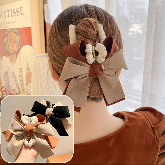 ZMBIRD 헤어 집게핀 겨울 뽀글이 왕리본 2종세트 N2156