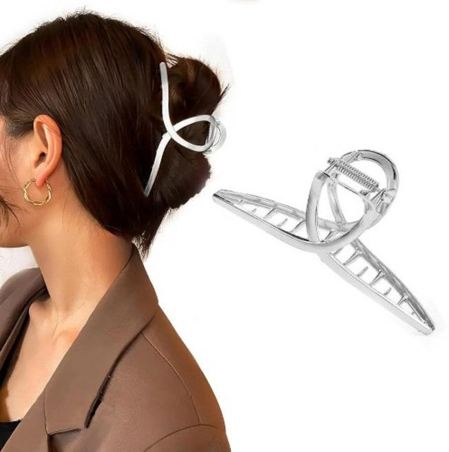 S7 유광 메탈 꼬임 실버 올림머리 집게핀 대형 빅사이즈 스틸 헤어 집게핀 여성헤어악세사