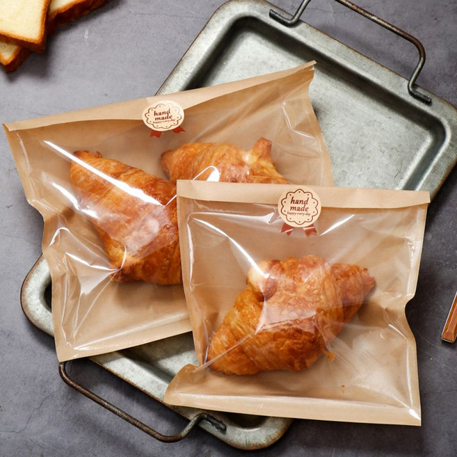 하프 크라프트 투명 빵포장 봉투 샌드위치 비닐 100매, 소형-흰색100매(스티커제외)