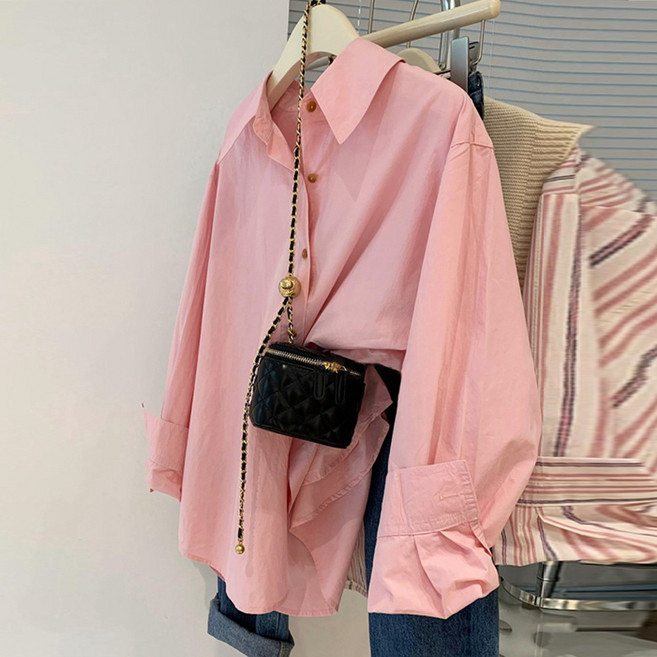 메이킹유 파스텔 루즈핏 긴팔 남방 W9219로즈아셔츠