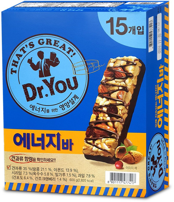 닥터유 에너지바 15p, 600g, 1개