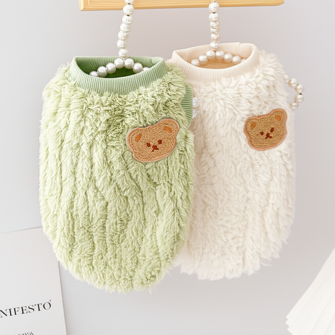 반려동물 강아지 고양이 겨울옷 후리스 실내복 수면조끼, 1개, 연그린