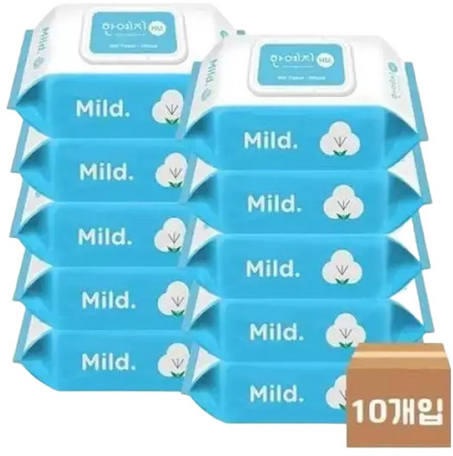 100매 휴마일드물티슈 캡형 10개입 박스 한예지 WFLO8S3, 10박스