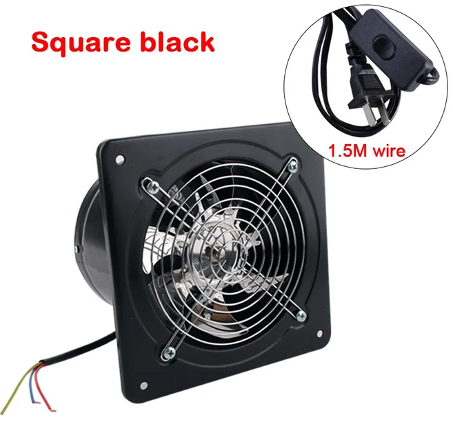 4/6인치 파이프 배기 팬 장치 금속 욕실 화장실 벽 덕트 110V, 02 4-inch, 02 220V, 01 Square Black