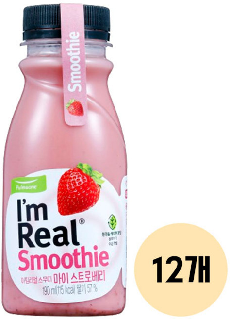 풀무원 아임리얼 스무디스트로베리 딸기주스, 12개, 190ml