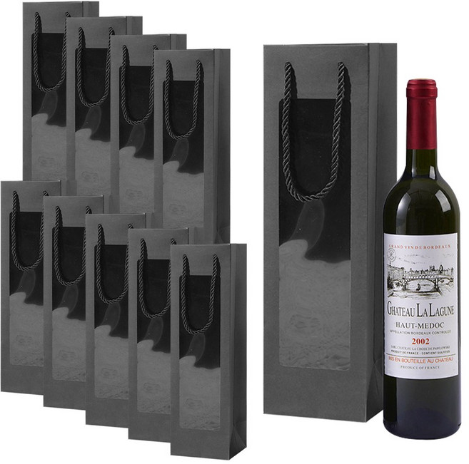 링비츠 와인 선물 포장 쇼핑백 캐리어 WP01, 10개, 투명창 블랙