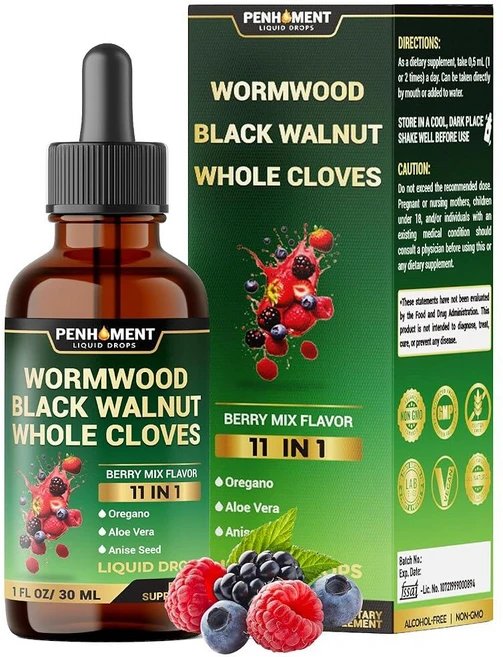 Penhoment 10in1 쑥 팅크 - 블랙 월넛 통정향 영지 버섯 등 4개 - 쑥 액체 드롭 - 2개월 분량 30ml(1FL 온스) - 베리 믹스 맛, Penhoment 10in1 쑥 팅크 - 블랙 월넛, - 쿠팡