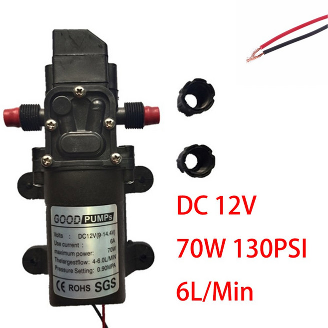 농업용 전기 워터 펌프 블랙 마이크로 고압 다이어프램 워터 분무기 세차 12 V DC 12 V 60W 120PSI 분당 5L, 01 12V 70W, 1개