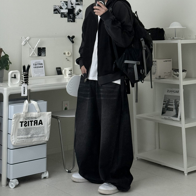 르위 와플 니트집업 자켓 오버핏 하이넥 빅사이즈