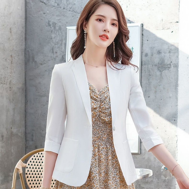 TIRA 여성용 썸머 얇은 자켓 오피스 캐주얼 싱글버튼 빅사이즈 7부소매 심플 블레이저