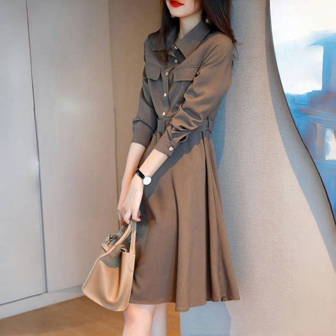 Jisham 여성 가을 오피스룩 하객룩 슬림 앞트임 A라인 원피스