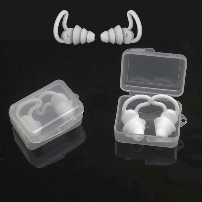 三層降噪防水矽膠睡眠耳塞 鯊魚鰭設計, 1個, 沈穩灰(附贈收納盒裝)