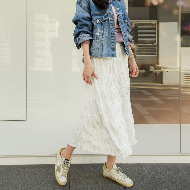 유니스 샤샤 주름 롱 스커트