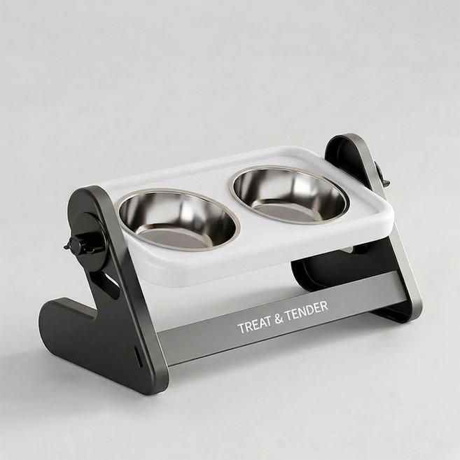 노야 강아지 밥그릇 고양이 물그릇 높이조절 2구 반려동물 식기, 1개, 화이트