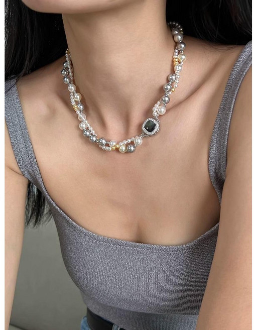 홍시마켓 진주꼬임 레이어드 진주 목걸이