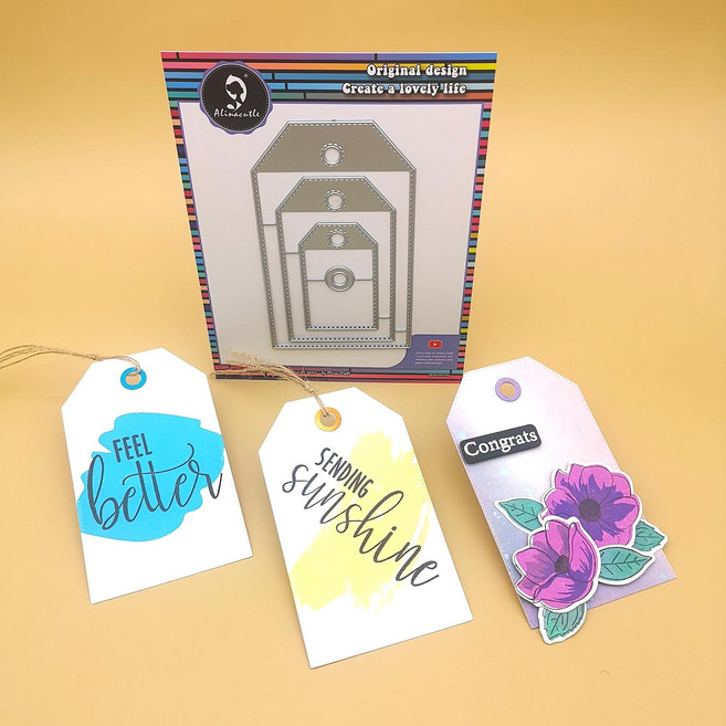 Alcutle 3PCS 인사말 태그 다이 금속 컷 수제 카드 만들기 템플릿 종이 공예 스크랩북 및 앨범 선물 랩 장식용, 3 size tags #2