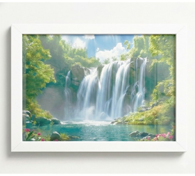 재물이쏟아지는 폭포 액자 돈들어오는 재물운 인테리어, 화이트