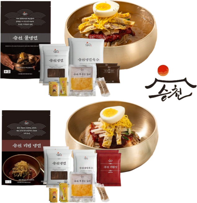 승천 냉면 밀키트세트 물냉면 비빔냉면 4인분 풀세트, 1세트, 2.039kg