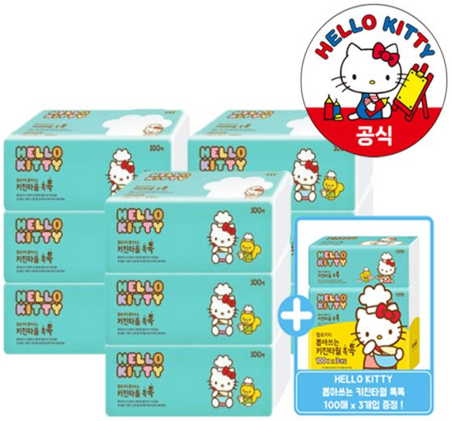 헬로키티 뽑아쓰는 키친타올3겹100매 3입x3팩+100매 3입x1팩 사은품, 100매, 12개