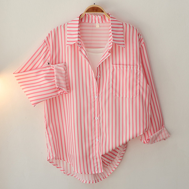 스카이코코 여성 긴팔남방 캔디 스트라이프 셔츠