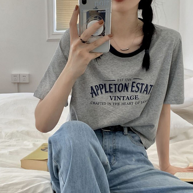 이서어패럴 라운드배색 크롭티셔츠 13276