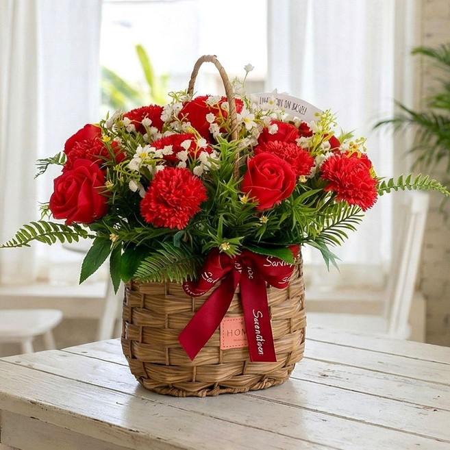 어버이날 카네이션 비누꽃 바구니, 레드블루밍바구니, 1개
