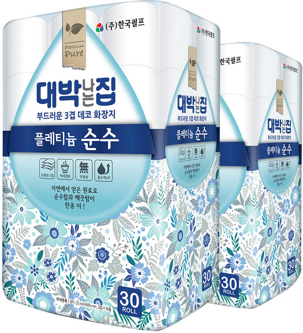 대박나는집 플레티늄순수 3겹 데코 화장지 25m 30롤 2개 (총60롤)
