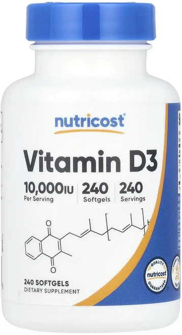 Nutricost 비타민D3 250mcg(10000IU) 소프트젤 240정, 1개 - 쿠팡
