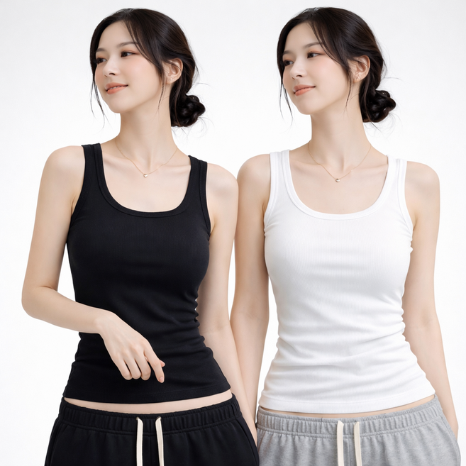 뜬다핑 여성 면 스판 나시티 민소매 2장세트 선물포장