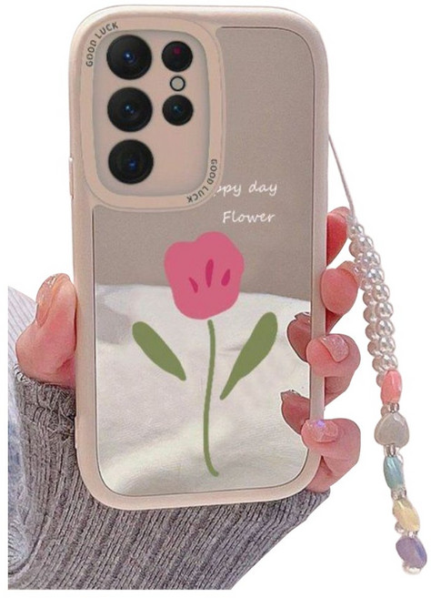 럭스폰 갤럭시 플라워 미러 진주 스트랩 지문방지 실리콘 케이스