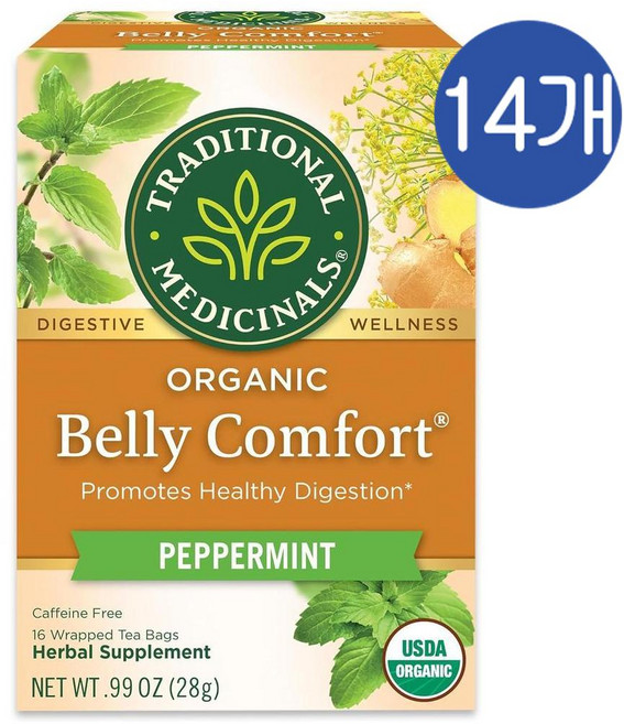 트레디셔널 매디시널 벨리 컴포트 페퍼민트 허브티 티백 Traditional Medicinals Tea Belly Comfort Peppermint, 14개
