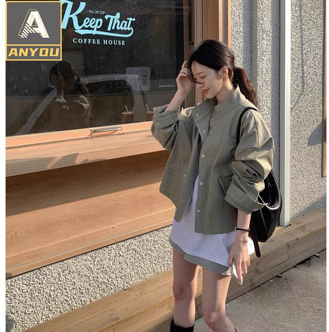 ANYOU 여성용 가을 트렌디 자켓 외국어 패션 아우터 (여성 코트/가을 점퍼/여자 외투)