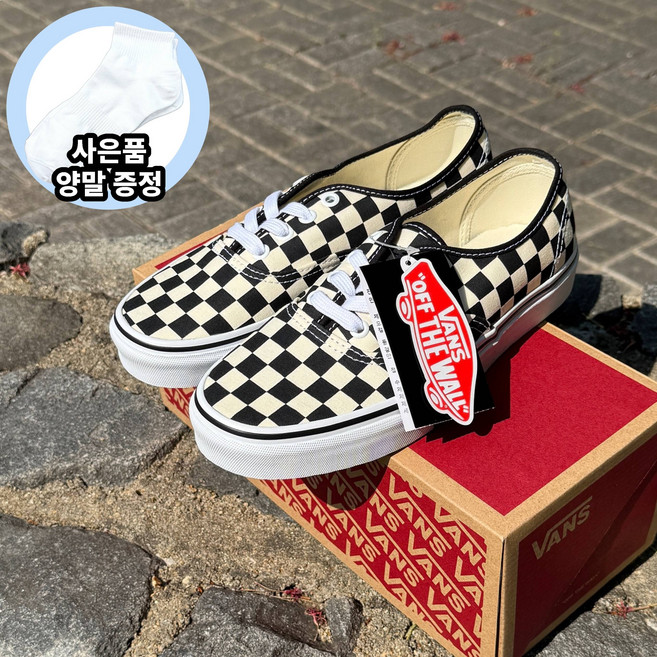 [국내매장판] 반스 VANS 어센틱 블랙&화이트 체커보드 캔버스화 GOLDEN COAST 보드화 남녀공용 체크 운동화 + 양말증정