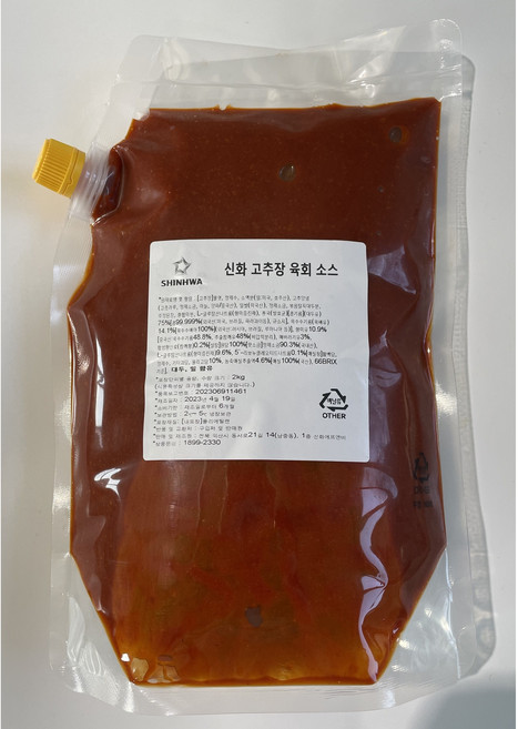 [신화식품]고추장 육회소스 업소용 캠핑 홈파티 식단 육사시미 뭉티기 육회비빔밥 고추장양념, 1개, 2kg