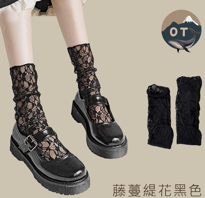 OT SHOP 日系透膚蕾絲中筒襪 藤蔓碎花玫瑰多款可選