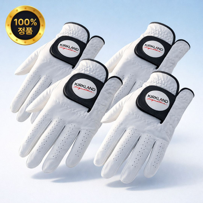 커클랜드 시그니춰 골프 장갑 남성 양피 4개 피다제이 파우치, 1세트, WHT