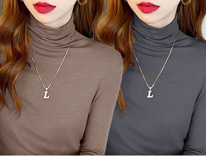 1+1 여성 폴라티 슬림핏 하이넥 긴팔 티셔츠 모달 반폴라티 2매입 봄 가을 여자 목폴라 긴팔티 YJW