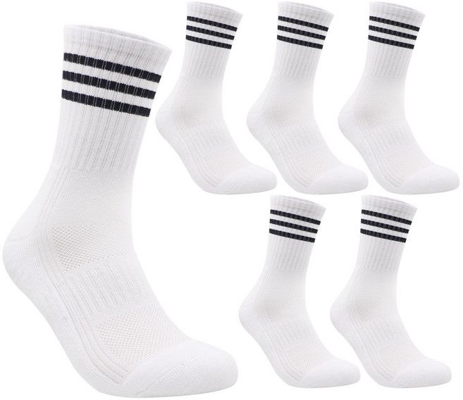 PRS 남성용 빅사이즈 큰발 3line 장목 스포츠양말 6켤레, 화이트, 1세트