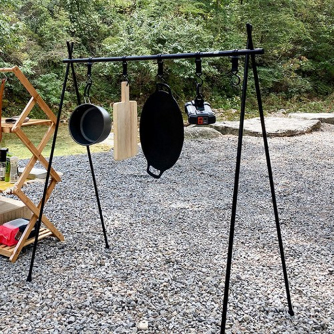 감성 캠핑 야외 튼튼한 높이조절 가능 식기 도구 걸이 건조대 후크 인디언 행어 + 보관 파우치, 1개