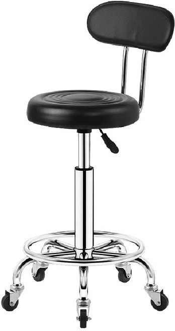 可調節高度圓形吧台椅附椅背滑輪學生辦公椅, 靠背款-黑色