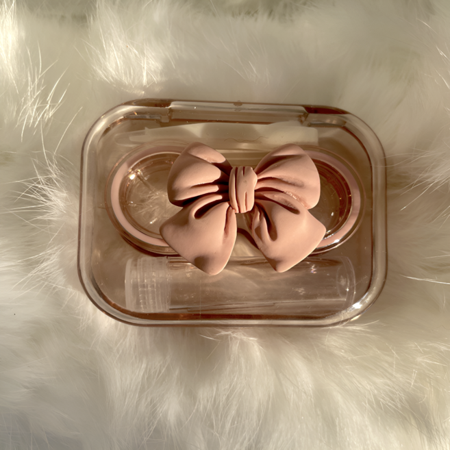 베라룩 리본 투명 렌즈케이스 휴대용 콘텍트렌즈 보관함 렌즈통, 핑크, 1개