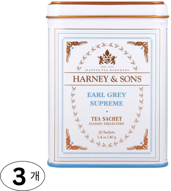 Harney & Sons 하니엔손스 티 블렌드 얼그레이 슈프림 티백, 40g, 3개, 20개입