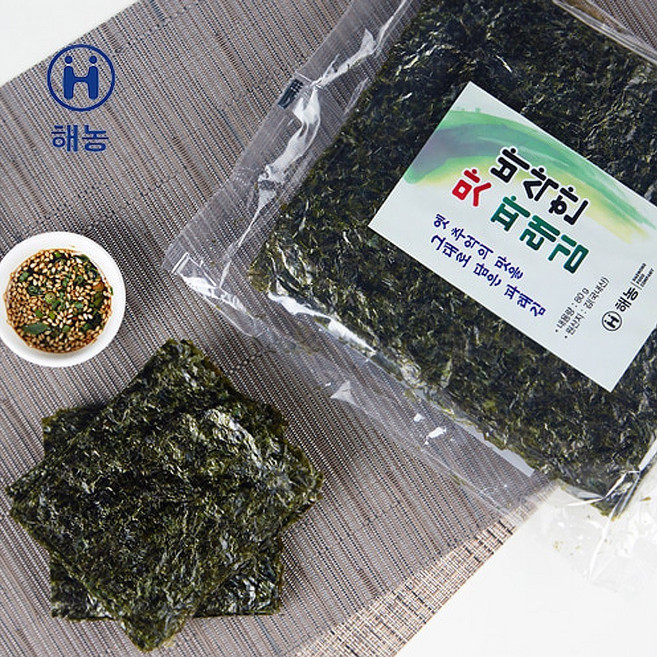 해농 무조미 두번구워 바삭한 맛 파래김, 1개, 80g(50매), 상세 설명 참조