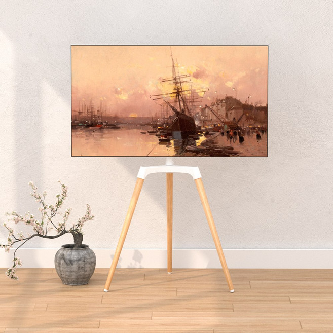 루나랩 TV 티비 거치대 스탠드 이동식 원목 이젤형 무타공 삼성 LG호환 대형 T01, 블랙, 1개