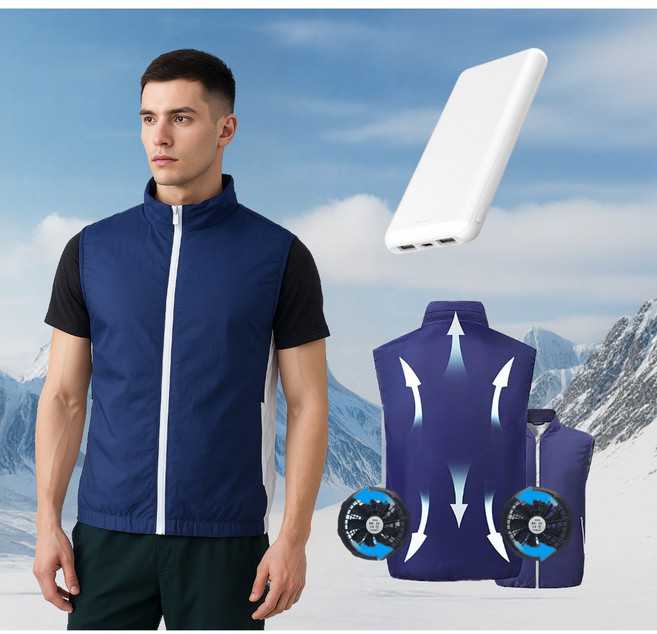 크레나 쿨에어 선풍기조끼 여름 아웃도어 작업복 냉감조끼 낚시 등산용 보조 배터리 포함